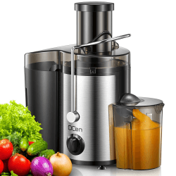 QCen Entsafter, Zentrifugal-Entsafter mit 3-Zoll-Einfüllschacht, leicht zu reinigen, Edelstahl, BPA-frei, ideal für Obst und Gemüse (Sliver, 500W) Sliver 500W