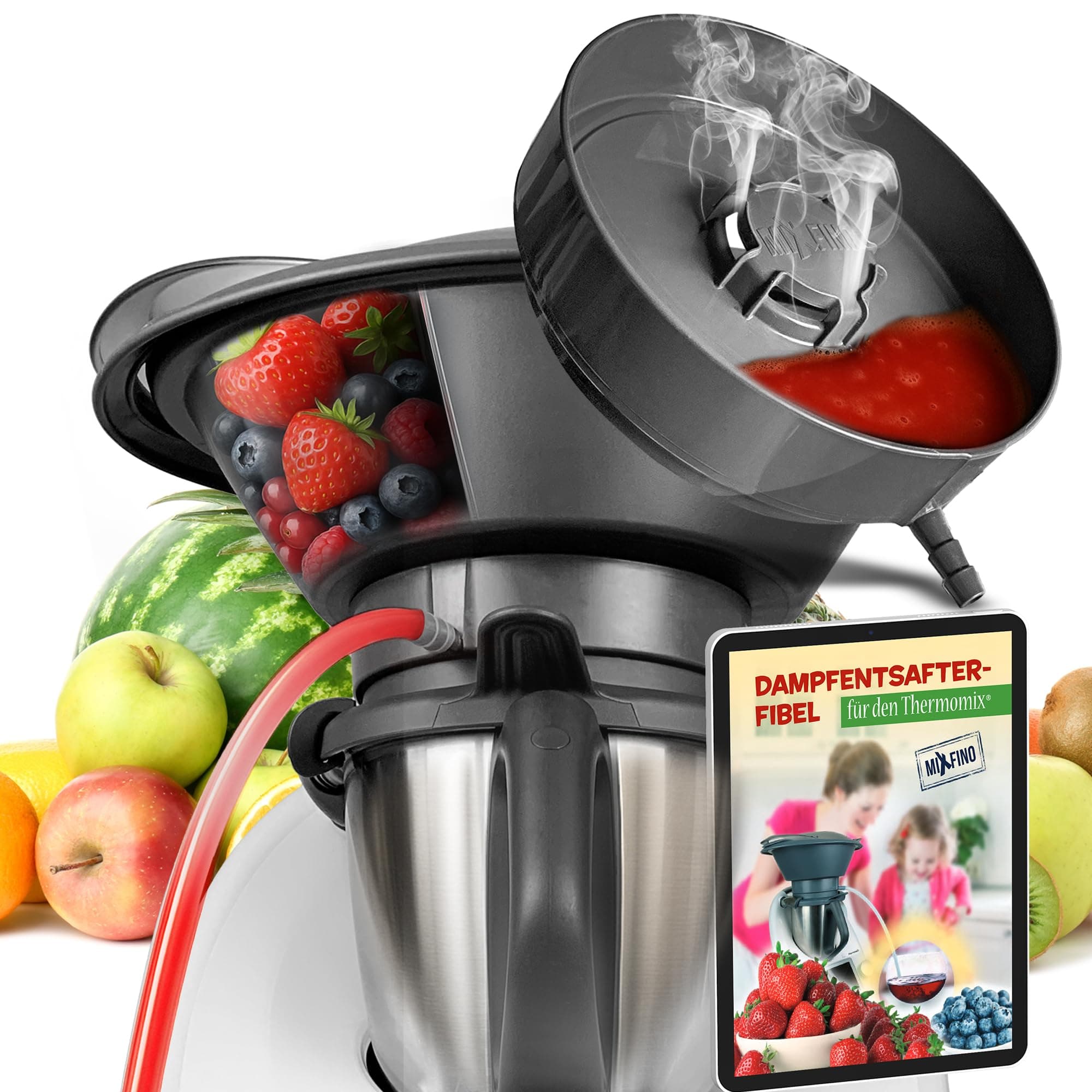 MixFino Dampfentsafter für Thermomix TM6, TM5, TM31 & Friend | Entsafter Zubehör für große Mengen Obst & Gemüse aus deinem Garten | Saftkocher Aufsatz für Säfte, Gelee & Sirup | Made in Germany Tm6/Tm5 Entsafter