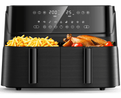 10L Heißluftfritteuse 2 Kammern, 10 in 1 Dual Zone Air Fryer, Heissluftfritteuse Doppelkammer mit Digitales Bedienfeld, Vorheizen & Warmhalten, Smart und Timer Funktion, 40 Recepte, für 6-10 Personen Angebot bei HelloDeals