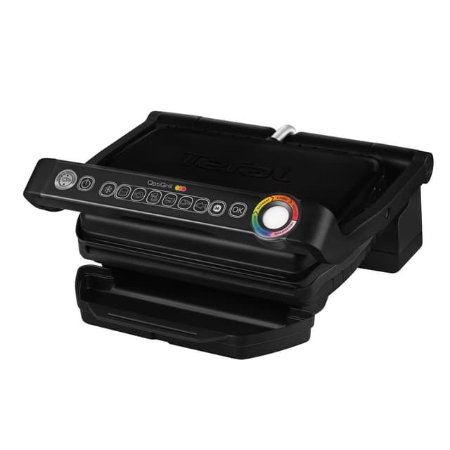 Tefal OptiGrill Kontaktgrill, 6 automatische Programme, Garstufenanzeige, passt Temperatur und Grillzyklus ans Grillgut an, abnehmbare Platten, manueller Modus, Elektrogrill, schwarz, GC705816 Standard Schwarz