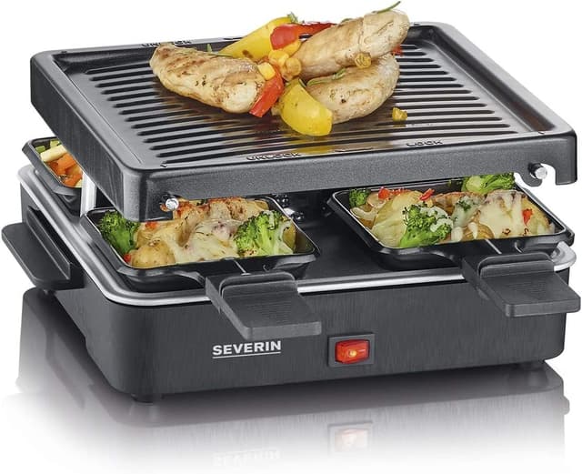 SEVERIN Mini Raclette-Grill für 4 Personen, platzsparend und kompakt, antihaftbeschichtet, 600 W, schwarz, RG 2370 Auslauf