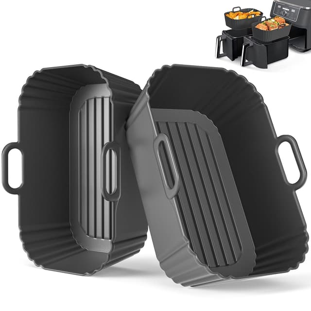 Airfryer Silikonform 2 Stück für Ninja Dual Zone AF400EU/EUCP AF200EU, COSORI, Juskys, Russell Hobbs, Silikoneinsatz für Heißluftfritteuse 7.6L 8L 8.5L 9L 9.5L, Wiederverwendbares Silikon Zubehör