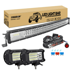 RIGIDON 32 Zoll 80 cm 405W gebogene led lichtleiste mit 12v kabelbaum kit, 2x 5 zoll 135W Flood led arbeitsscheinwerfer, Wasserdicht warmweiß offroad beleuchtung für Auto Offroad LKW KFZ Traktor 4x4 32 Zoll 405W + 2x135W + kabelbaum kit Angebot bei HelloDeals