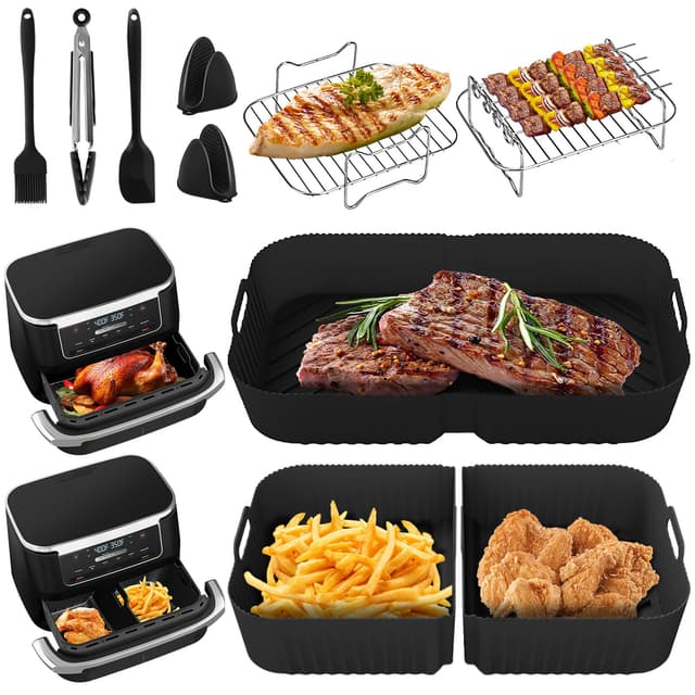 Airfryer Zubehör für Ninja Foodi Flexdrawer AF500EU 10.4 L, 1×10.4L and 2×5.2L Silikonform für Ninja heißluftfritteuse af500de Zubehör, Weiteres Zubehör im Lieferumfang Enthalten 14 Stücke