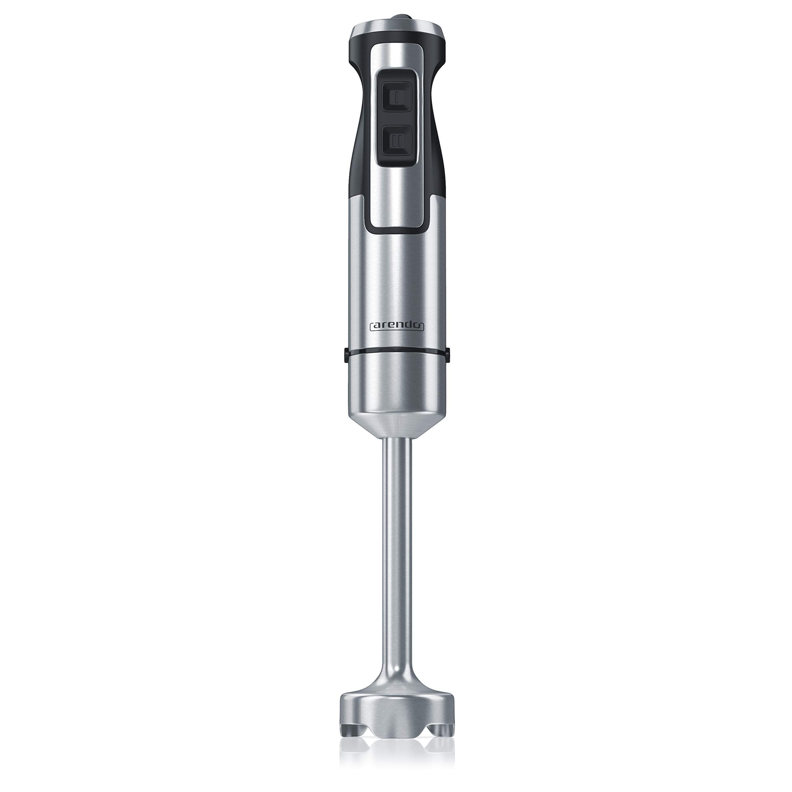 Arendo - Stabmixer 1000 Watt Edelstahl Set - vierflügeliges Messer - Pürierstab - stufenlose Geschwindigkeitsregelung - Turbotaste - Abnehmbarer Mixfuß A: Silber Edelstahl