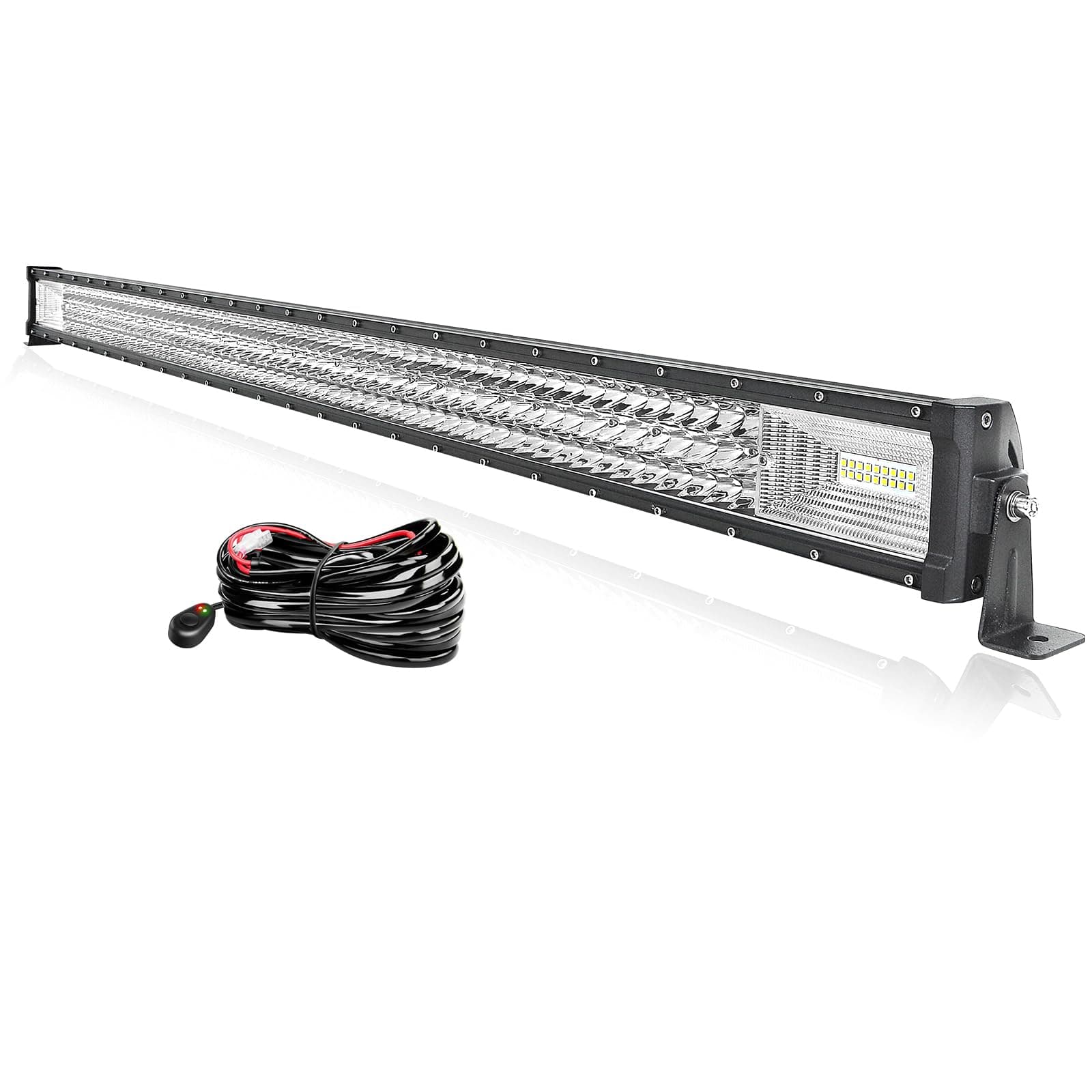 PICAA 52 Zoll 675W 3 Rows LED Lightbar Auto 12V Mit Kabelbaum Kit Led Lichtbalken Arbeitsscheinwerfer Bar 6000K Weiß Wasserdicht für Offroad LKW 4WD 4x4 SUV KFZ UTE ATV 52 Zoll 675W + Drahtseil
