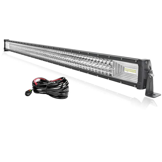 PICAA 52 Zoll 675W 3 Rows LED Lightbar Auto 12V Mit Kabelbaum Kit Led Lichtbalken Arbeitsscheinwerfer Bar 6000K Weiß Wasserdicht für Offroad LKW 4WD 4x4 SUV KFZ UTE ATV 52 Zoll 675W + Drahtseil