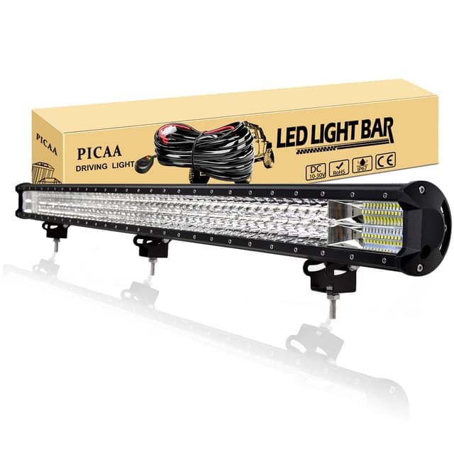 PICAA Led Arbeitsscheinwerfer 45 Zoll 114CM 612W Lichtbalken 12V Mit Kabelbaum Zusatzscheinwerfer Bar Spot Flutlicht Arbeit Licht Bar für SUV Offroad ATV UTV Traktor 4x4 Auto 45 Zoll 612W+Kabelbaum