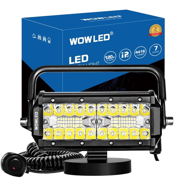 WOWLED Magnetische LED-Arbeitslichtleiste, 17.8 cm, 120 W, LED-Combo-Strahler mit magnetischer Basishalterung, tragbare LED-Licht-Flutlicht und Spot für Camping, Auto, Fahrlampe, Nebelscheinwerfer 120W Combo Magnetic Light Bar