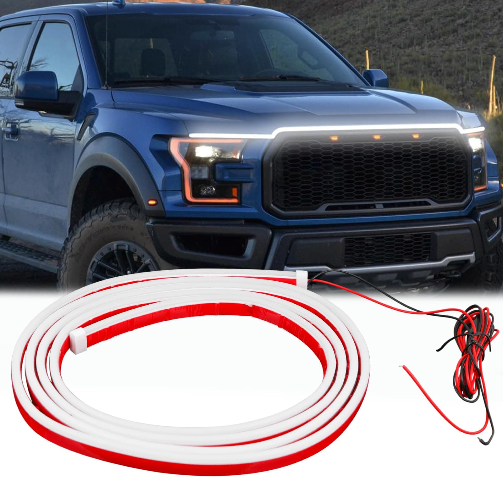DREAMIZER Dynamic Scan Startup Auto Motorhaube Lichtstreifen, Flexible Wasserdichte LED Streifen für die Motorhaube, Universelle Motorhaubenführung, Dekorative Lichtleiste, Weiß, 240cm