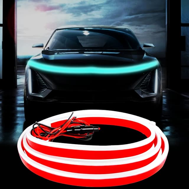 Auto Haube Licht Streifen, 70 Zoll LED Streifen Lichter für Auto, Universal Motorhaube Führer dekorative Lichtleiste, 12V Flexible Scheinwerfer Tagfahrlicht für Autos, SUVs, LKWs (Eisblau) Eisblau 70 Inches