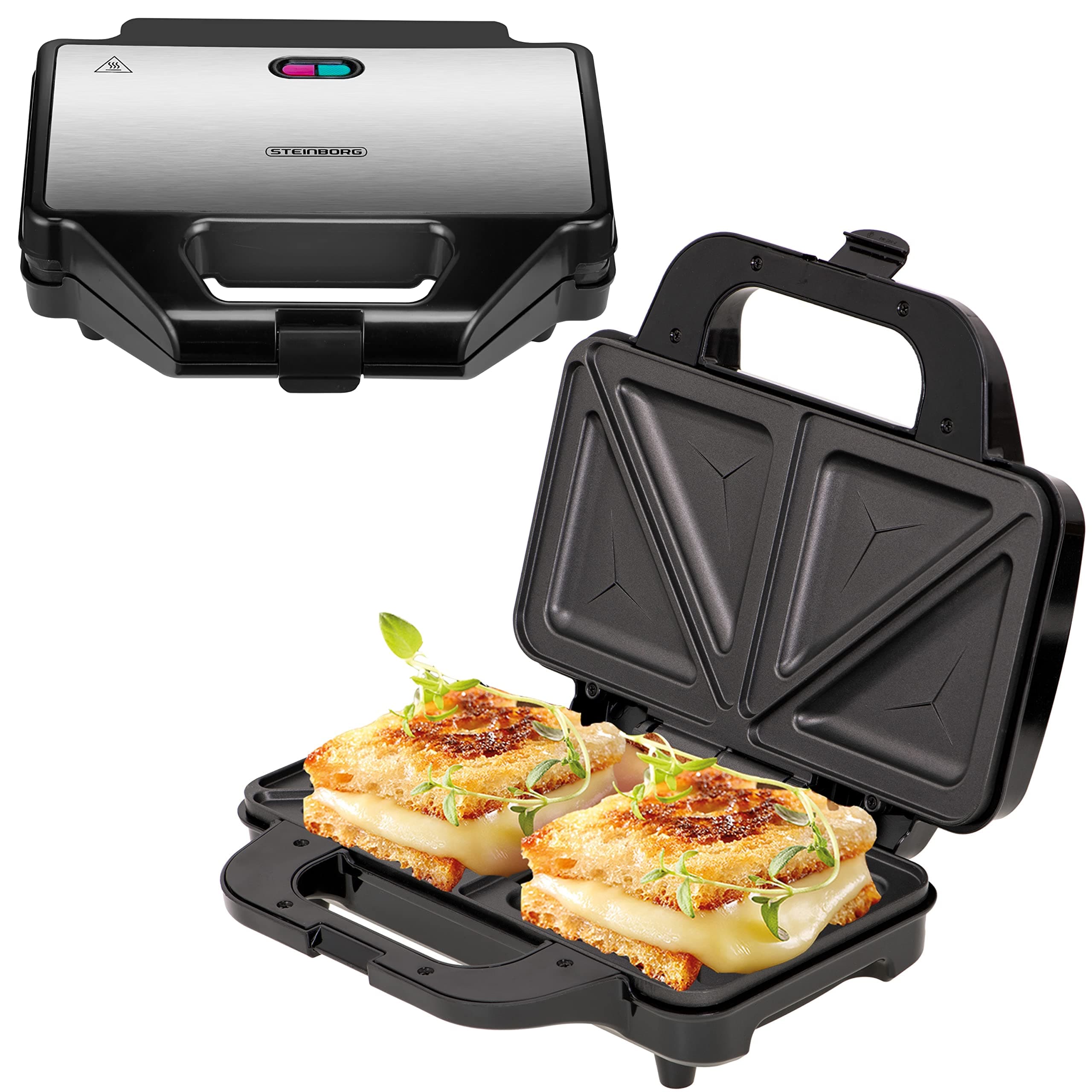Steinborg XXL Sandwichmaker | 4 Sandwichecken | Cool-Touch-Gehäuse | Antihaftbeschichtung | Sandwichtoaster | Sandwich Maker | Elektrogrill | Paninitoaster