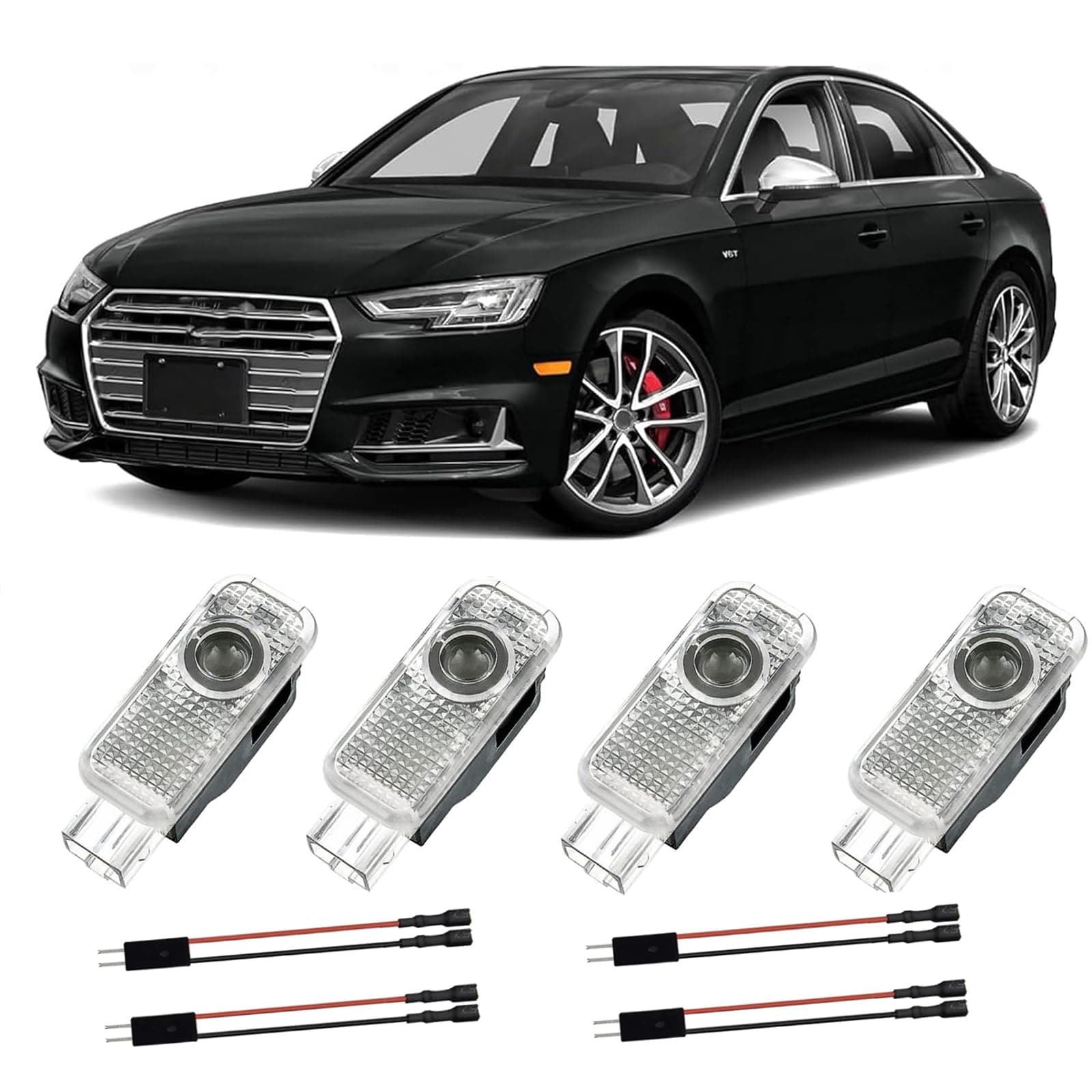 4 Stück Autotür Licht Projektor Logo Audi Türbeleuchtung für A1/A3/A4/A5/A6/A7/A8/Q2/Q3/Q5/Q7/Q8/TT/R8, Türprojektoren Einstiegsbeleuchtung Unterbodenbeleuchtung Auto Zubehör