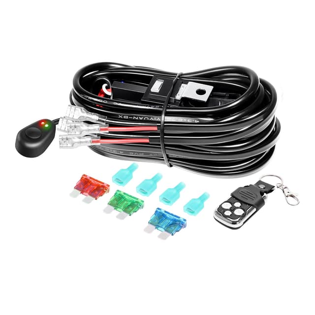 RIGIDON Kabelbaum Kabelsatz Relais Adapter für KFZ Scheinwerfer Arbeitsscheinwerfer Tagfahrleuchten Lichtleisten DC 12V/40A 18AWG, On-Off-Fernbedienungsschalter (Modell B für 2 Lampe)