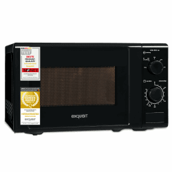 Exquisit Mikrowelle 20L, 700 Watt, Einfache Bedienung, 25,5cm Drehteller, 5 Leistungsstufen, Timer, Auftaufunktion, 2 Drehregler, MW 802 schwarz