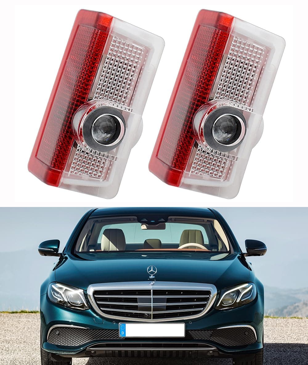 AutoQi Für Mercedes W176 W177 W205 S205 W212 W213 W242 W246 W247 W166 LED Projektor Einstiegsbeleuchtung Tür Logo Laser Türlicht, 2 STK (Stern + Schriftzug)