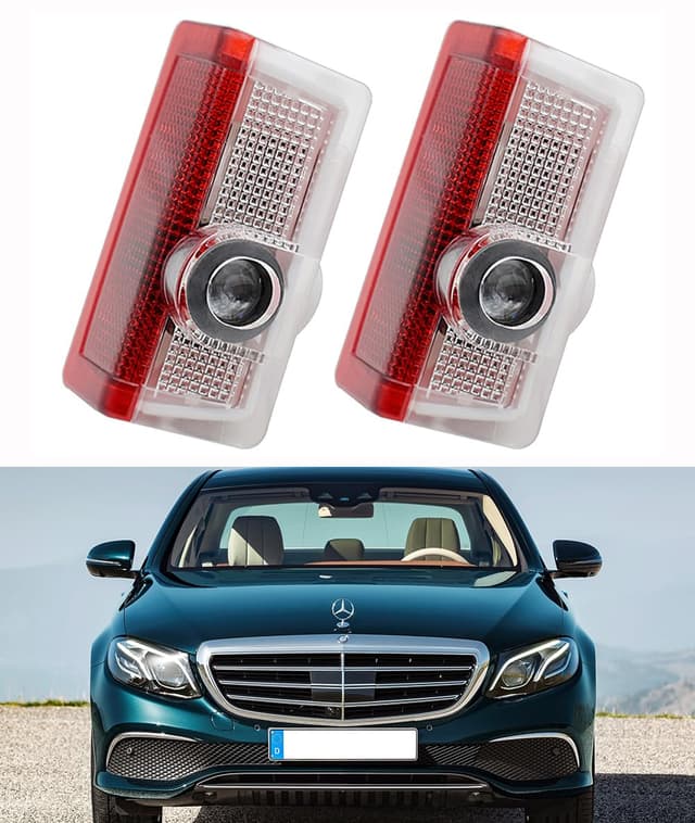 AutoQi Für Mercedes W176 W177 W205 S205 W212 W213 W242 W246 W247 W166 LED Projektor Einstiegsbeleuchtung Tür Logo Laser Türlicht, 2 STK (Stern + Schriftzug)