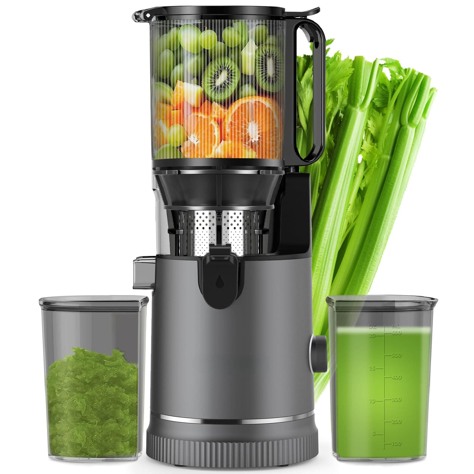 Entsafter - Slow Juicer mit 147 mm Einfüllschacht & 400W Motor | Hohe Saftausbeute & Nährstofferhalt | 1,8L Kapazität inkl. 2 Gläser | Entsafter für Ganzes Obst & Gemüse