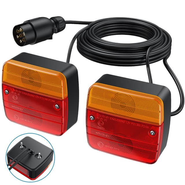 AUTOUTLET Anhänger Rückleuchten, 12V Universal Rückleuchten Set Anhänger 7 Polig Stecker, 7,5M Kabel & E11-Zertifiziert, Wasserdicht IP65, PKW LKW Rücklicht Beleuchtung für Caravan Boot Vans A- Schrauben Montage