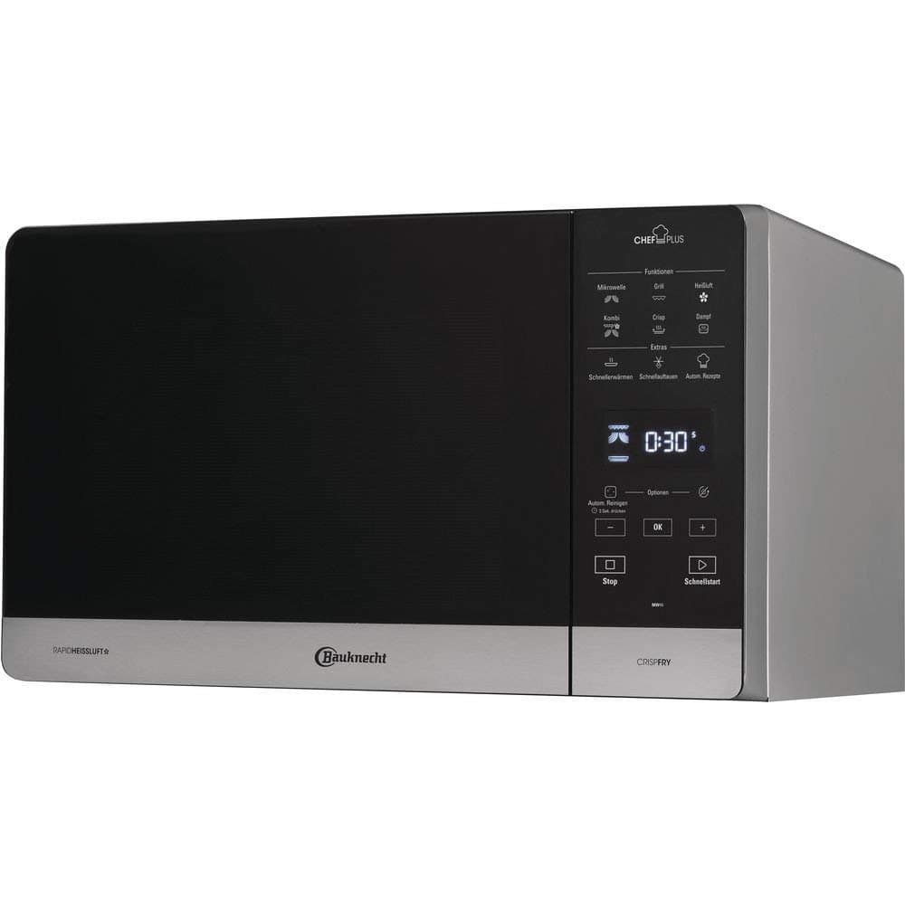 Bauknecht MW 49 SL Freistehender Mikrowellen Backofen/ Mikrowelle 800 Watt/ Quarz-Grill 900 Watt/ Heißluft 1700 Watt/ Dampfgarfunktion inkl. Dampfgarbehälter Aluminum-silber