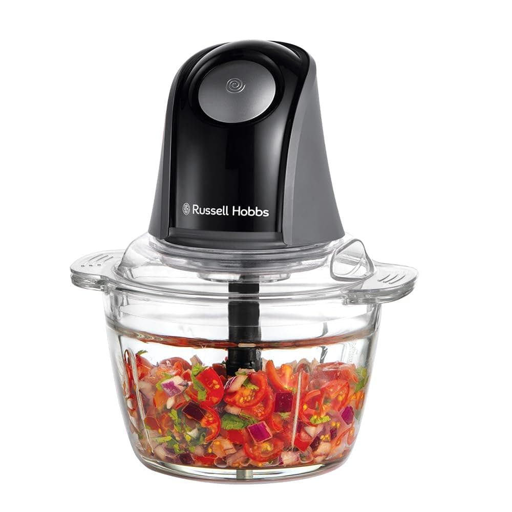 Russell Hobbs Küchenmaschine [Mini Zerkleinerer] elektrisch (für Gemüse,Obst,Fleisch, Zwiebeln, 1l Behälter, spülmaschinenfest, 2 Geschwindigkeiten, Edelstahlklingen, 350W) Matte Charcoal 27131-56 Schwarz Mini Zerkleinerer Angebot bei HelloDeals