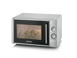 SEVERIN Mikrowelle 28 L (Extra groß), zum Auftauen und Erhitzen, Mikrowellengerät mit Drehteller für gleichmäßige Wärmeverteilung, 900 W, Silber, MW 7772 28L, Silber, Solo