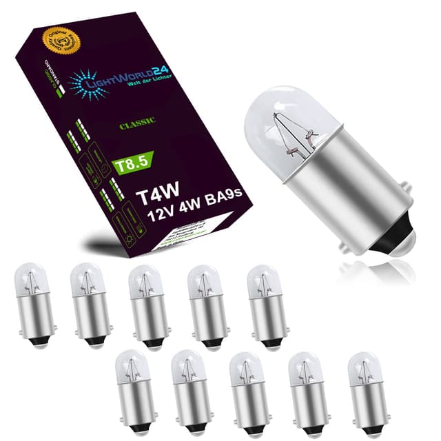 LIGHTWORLD24 10x T4W BA9s Standlicht-Lampe Autolampe 12V 4W Birnen Auto Standlicht Innenraumbeleuchtung Innenbeleuchtung Signallampe