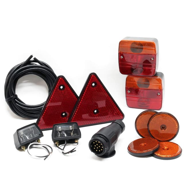 Wiltec Rückleuchten Set für Anhänger 12-teilig, 13-poliger Stecker mit 5 m Kabel, Rücklicht mit E-Prüfzeichen, Anhängerbeleuchtung Rückleuchten Set 13-poliger, 5m