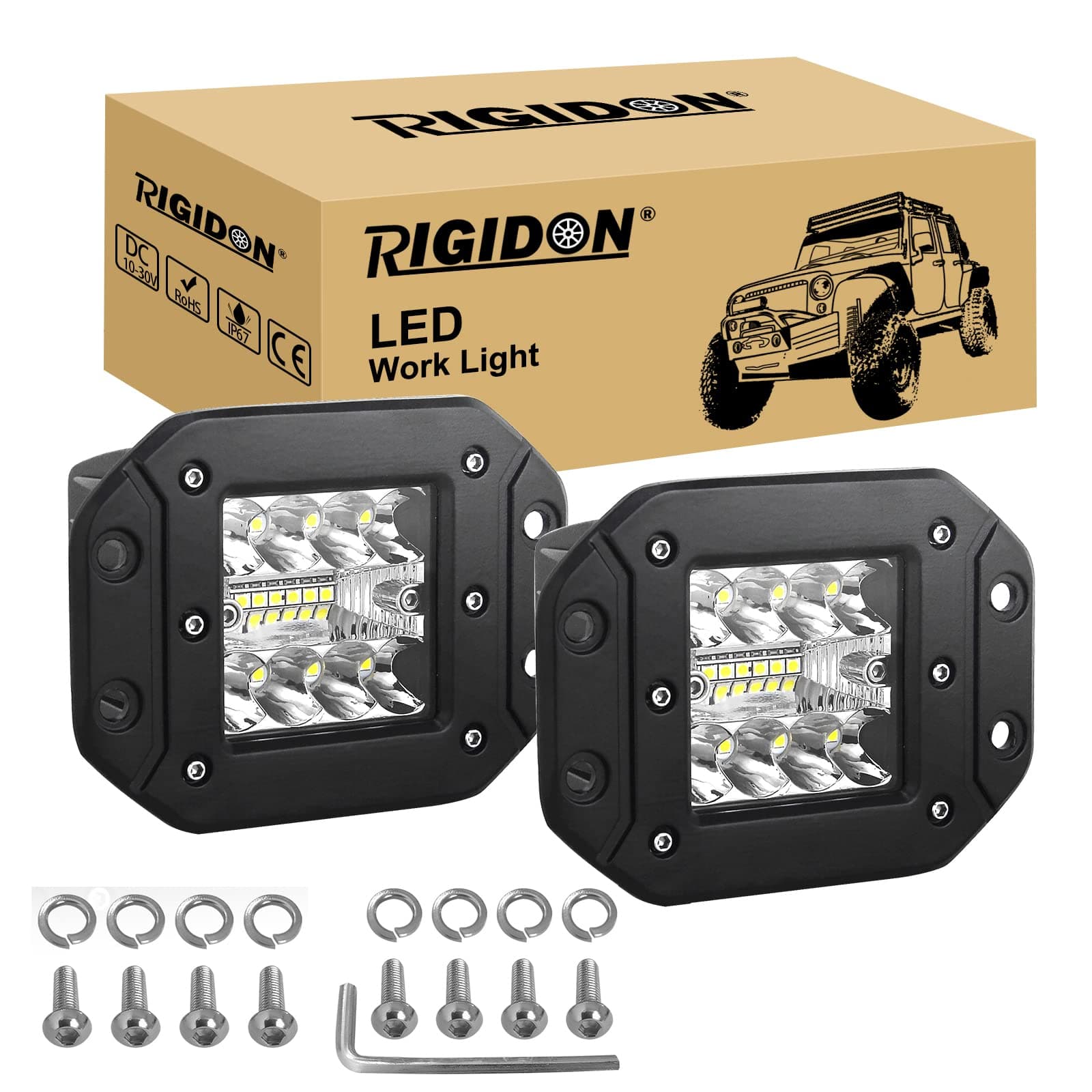 RIGIDON 2 Pcs LED Scheinwerfer Arbeitsscheinwerfer, 12V 24V 5 Zoll 13cm 42W Spot Strahler, Offroad Beleuchtung für Auto SUV ATV, Traktor, LKW, 4x4 Nebelscheinwerfer, Arbeitslicht 6000K 2 Pcs 42W Spot