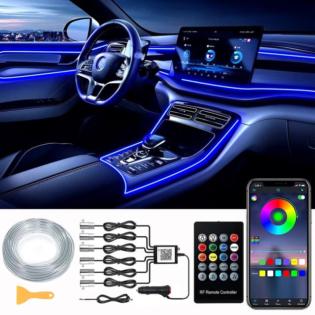 LED Innenbeleuchtung Auto, 8M/6 in 1 RGB Innenraumbeleuchtung, 12V Atmosphäre Licht, App Steuerbare Mehrfarbige Ambientebeleuchtung, LED Streifen Mit Fernbedienung Neon Farbe-6 und 1-12V