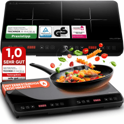 Stillstern Doppel-Induktionskochfeld | Doppel-Induktionskochplatte [3600W] mit Lautlos-Funktion & Turbo-Boost, 12-28cm, 18 Temperaturstufen & Leistungsstufen, 24h Timer, Kindersicherung, Touch Schwarz Angebot bei HelloDeals
