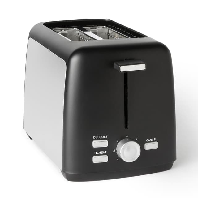Amazon Basics 2-Scheiben Toaster mit 7 Bräunungsstufen und Herausnehmbarer Krümelschublade, Extra Breite Schlitze, 800W, Schwarz 2 Scheiben