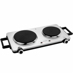 Bomann® Edelstahl-Doppelkochplatte | Kochplatte mit 2 Kochfeldern | 2500W | elektrische Herdplatte mit Cool Touch-Griffen | Kochfelder mit Überhitzungsschutz | DKP 5033 CB Single
