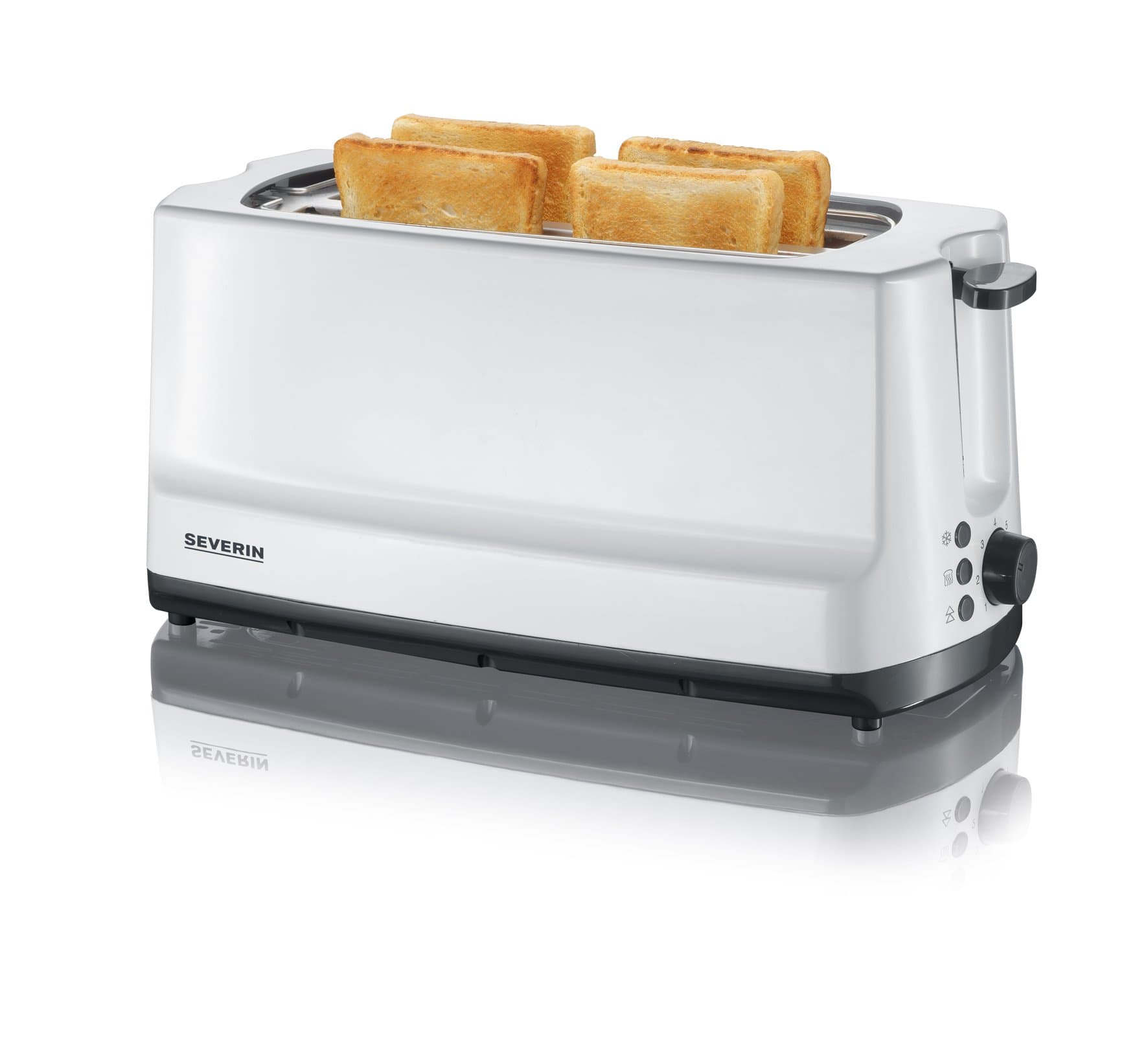 SEVERIN Doppel-Langschlitztoaster mit Brötchenaufsatz, für 4 Brotscheiben, zum Toasten, Auftauen und Erwärmen, Kunststoff, Grau, Weiß, 1.400 W, AT 2234 4 Toastscheiben