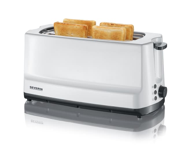 SEVERIN Doppel-Langschlitztoaster mit Brötchenaufsatz, für 4 Brotscheiben, zum Toasten, Auftauen und Erwärmen, Kunststoff, Grau, Weiß, 1.400 W, AT 2234 4 Toastscheiben
