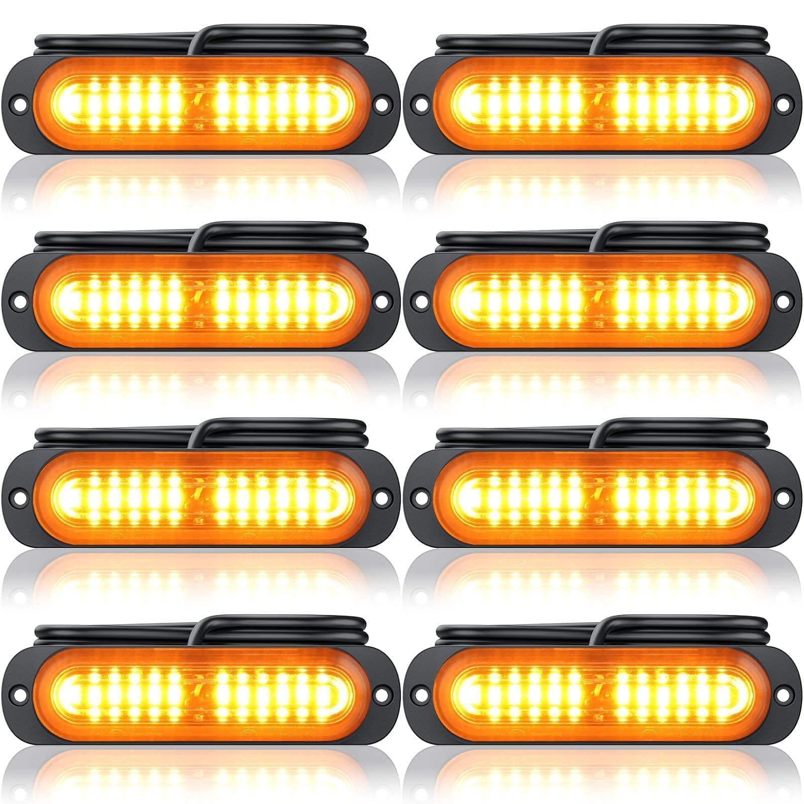 Maxetodo Frontblitzer Orange 8PCS 12 LED Blitzer Warnlicht 12V/24V 18 Blinkmodi Autolicht IP65 Wasserdicht Für LKW ATV SUV Wohnmobil Van 8pcs 12LEDS
