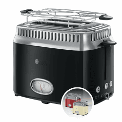 Russell Hobbs Toaster [für 2 Scheiben] Retro Edelstahl Schwarz (Countdown-Anzeige im Retrodesign, inkl. Brötchenaufsatz, 6 Bräunungsstufen + Auftau- & Aufwärmfunktion, 1300W) Vintage 21681-56 1,7l Schwarz Angebot bei HelloDeals