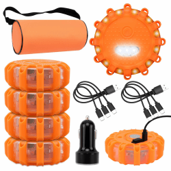 KAOLALI 6 Stück Warnleuchte, Wasserdicht Led Warnleuchten Mit Magnet Und Haken, Rundumleuchte Led Mit 9 Blinkmodi, mit Tasche und 3-In-1-Ladekabel, LED Warnleuchte für Boot Marine Schiff (Orange) Angebot bei HelloDeals