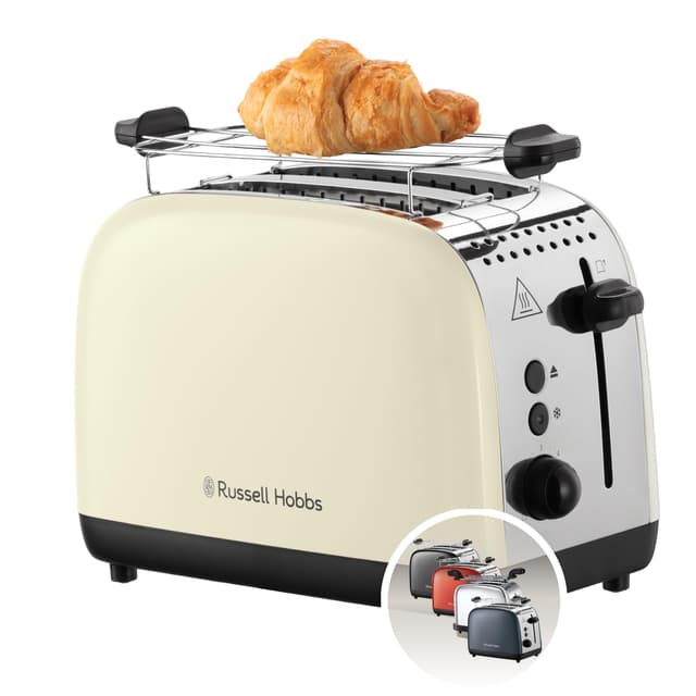 Russell Hobbs Toaster [für 2 Scheiben] Colours Plus Edelstahl Creme (extra breite Toastschlitze, inkl. Brötchenaufsatz, 6 Bräunungsstufen + Auftaufunktion, Lift & Look-Funktion, 1600W) 26551-56