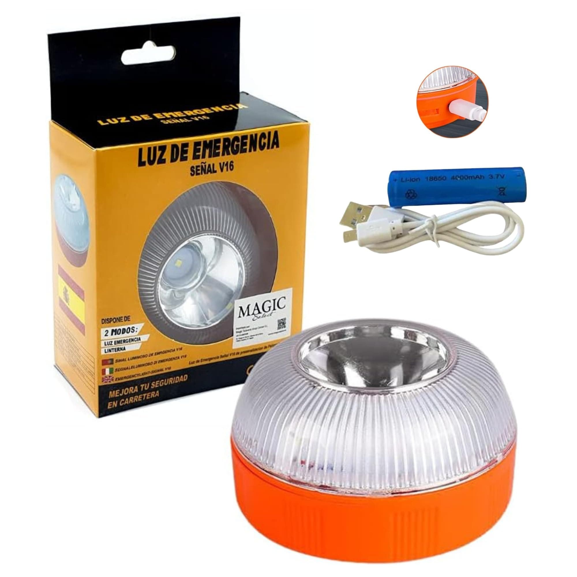 MAGIC SELECT Genehmigte Notruf V16, Autorisiert von DGT für die Signalgebung in Straßensituationen für Auto und Motorrad. Magnetisierte Laterne für Fahrzeuge.