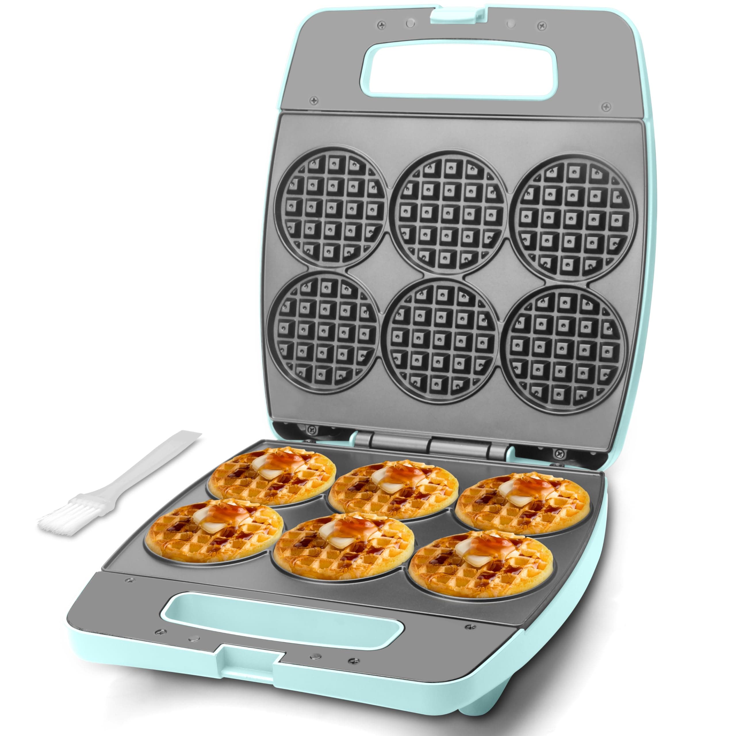 Baker's Friend Multi Mini Waffeleisen Rund, Mini Waffle Maker, Backen 6 x 8 cm kleine Waffeln, Ausgezeichnete Wahl für Frühstück, Brunch, Partys für Veranstaltungen, Aqua