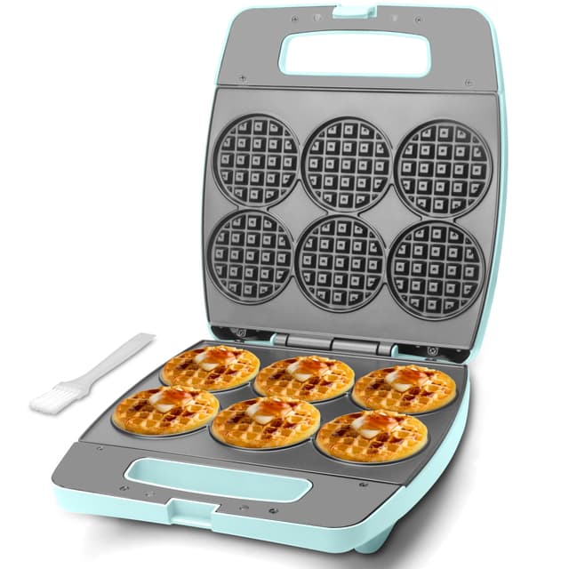 Baker's Friend Multi Mini Waffeleisen Rund, Mini Waffle Maker, Backen 6 x 8 cm kleine Waffeln, Ausgezeichnete Wahl für Frühstück, Brunch, Partys für Veranstaltungen, Aqua