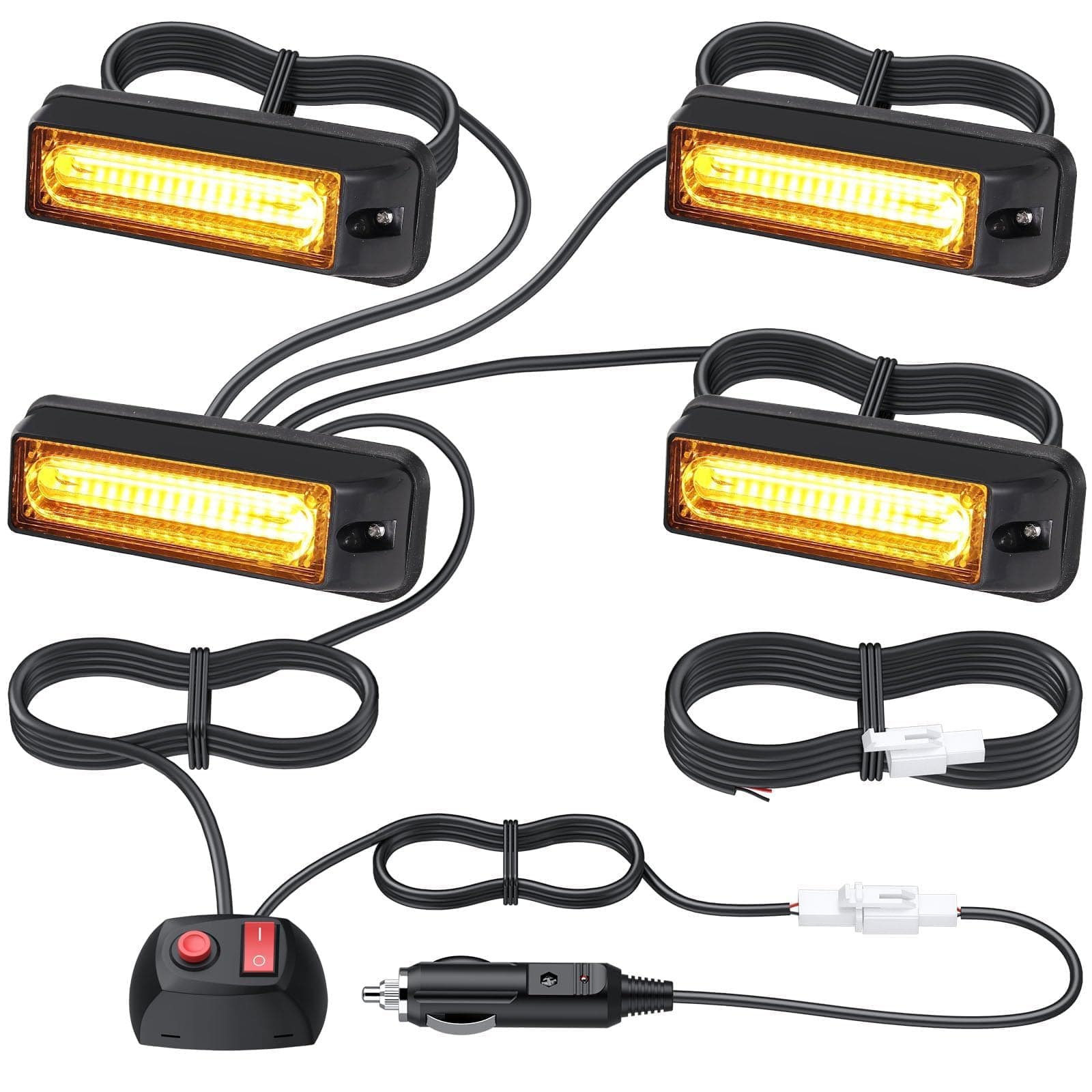 EYPINS 4X 9cm COB LED Frontblitzer, Warnlicht Warnleuchte Stroboskop Blinklicht LED Blitzer Orange 12V 24V 36W IP65 18Modi für Truck Traktor KFZ LKW Emergency Gabelstapler Notfall Warnung | E-mark E57