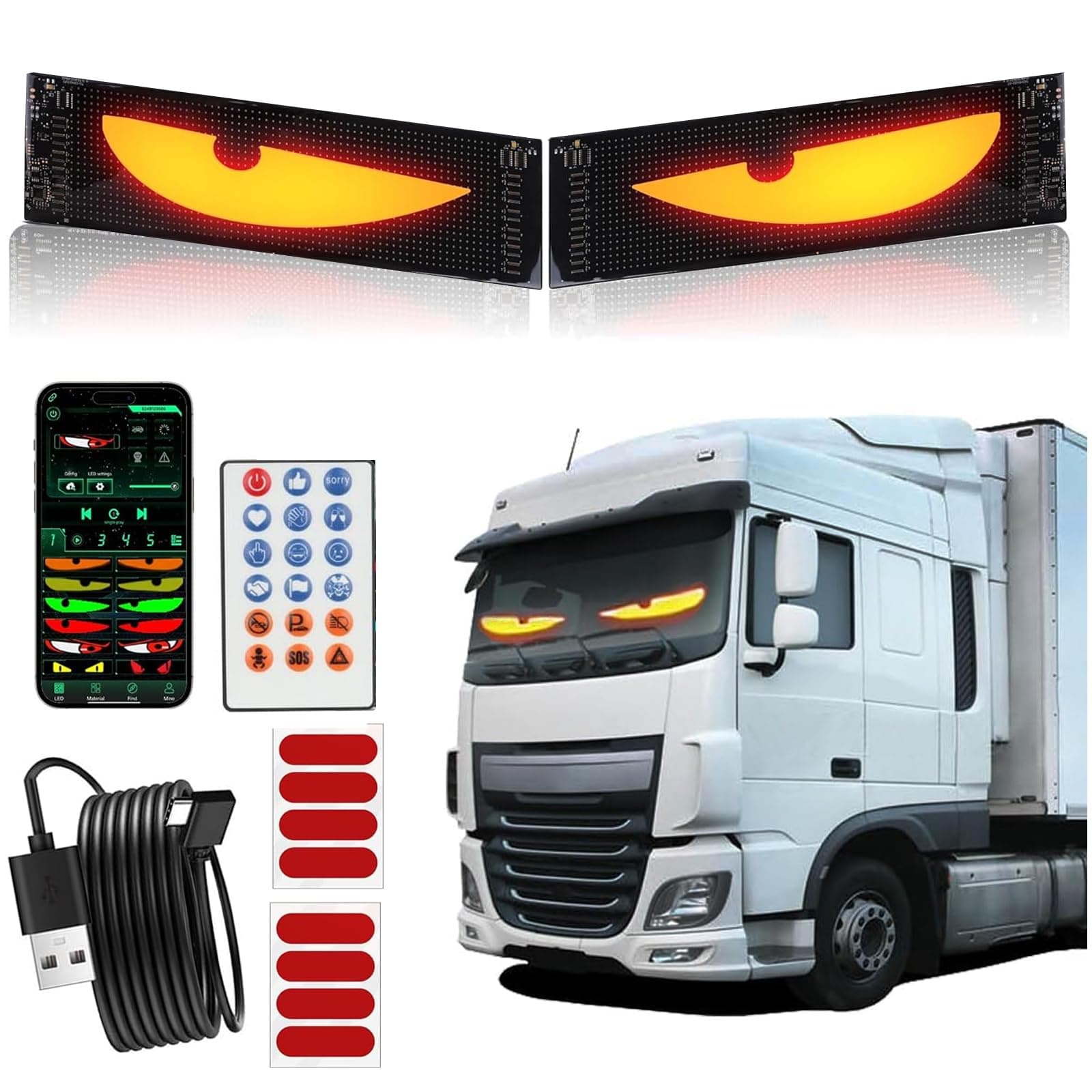 2er Led Augen für Lkw Auto(10*50cm), Devil Eyes Light for Cars, Teufelaugen Licht Dynamische Programmierbarer Personalisiert Augen Lichtschilder, mit APP-Steuerung und Fernbedienung Bluetooth USB 5V