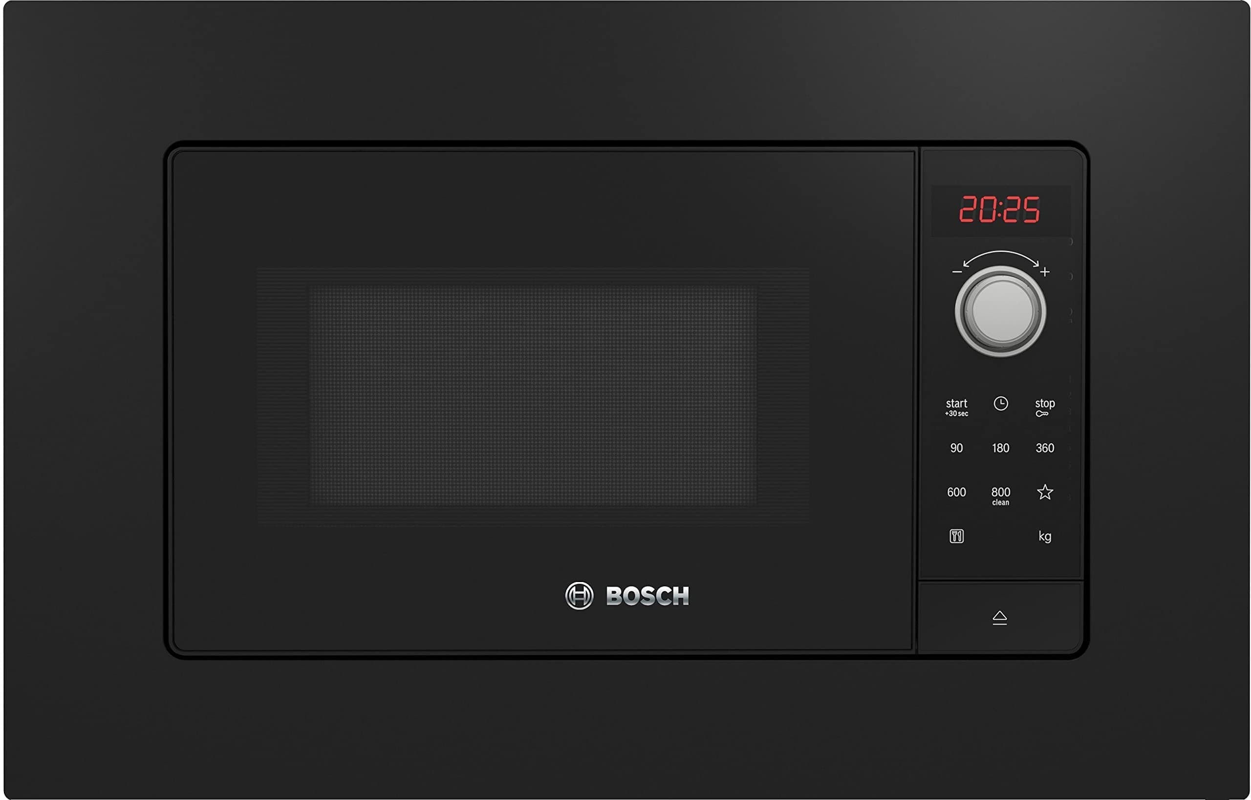 Bosch BFL623MB3 Serie 2 Einbau-Mikrowelle, 38 x 60 cm, 800 W, Drehteller 27 cm, Türanschlag Links, AutoPilot 7 7 Automatikprogramme, Reinigungsunterstützung, LED-Touchdisplay, Schwarz