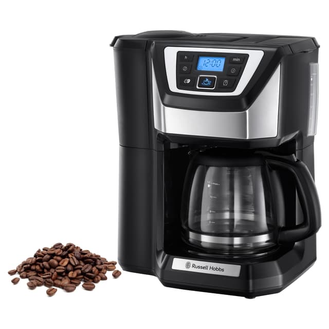 Russell Hobbs Kaffeemaschine mit Mahlwerk [Digitaler Timer, Brausekopf für optimale Extraktion&Aroma] Victory (1 bis 12 Tassen, 1,5l Glaskanne, Mahlgradeinstellung) Filterkaffeemaschine 22000-56