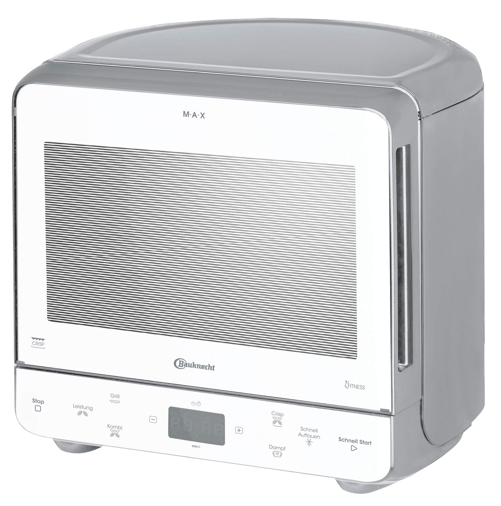 Bauknecht MW 39 WSL / Kombination Grill und Mikrowelle / Crisp Funktion / 700 W / 13 L Garraum / Super-Kompakt Design / Dampfgarfunktion / Schnellauftau-Funktion, Weiß/Silber Single