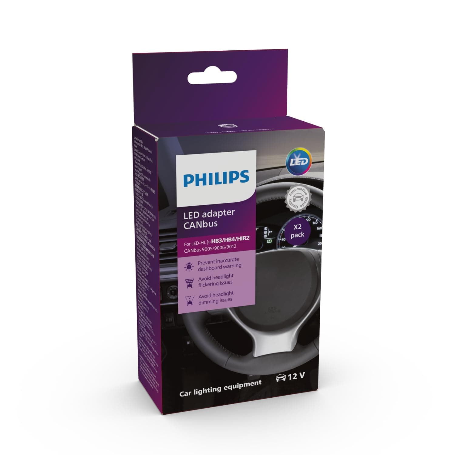 PHILIPS CANBUS Adapter LED (HB3/HB4/HIR2), 3in1 Lösung, 2er Set, Schwarz