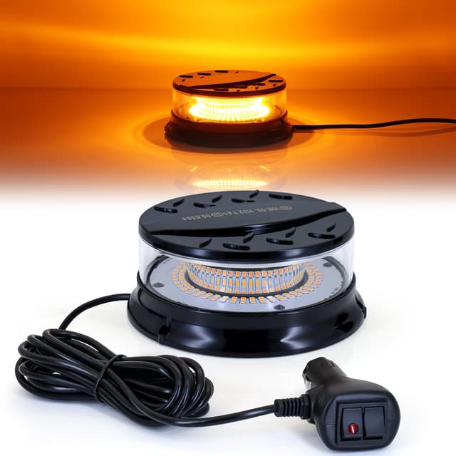 Dinfu LED Rundumkennleuchte,12V-24V Gelb Rundumleuchte magnetfuß mit 28 Blitzmuster warnleuchte led mit 3 Meters-Kabel für Gabelstapler Traktor Golfwagen Traktor SUV 4x4 PKW KFZ