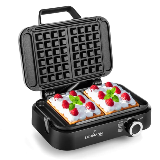 LEHMANN Waffeleisen Doppelt für Belgische Waffeln, 1200W, Fertig in 3 Minuten, Temperaturregelung bis zu 240°C, Antihaftbeschichtung, Schnelle und einfache Reinigung, Dicke Waffeln 12,5 x 8,5 x 2cm